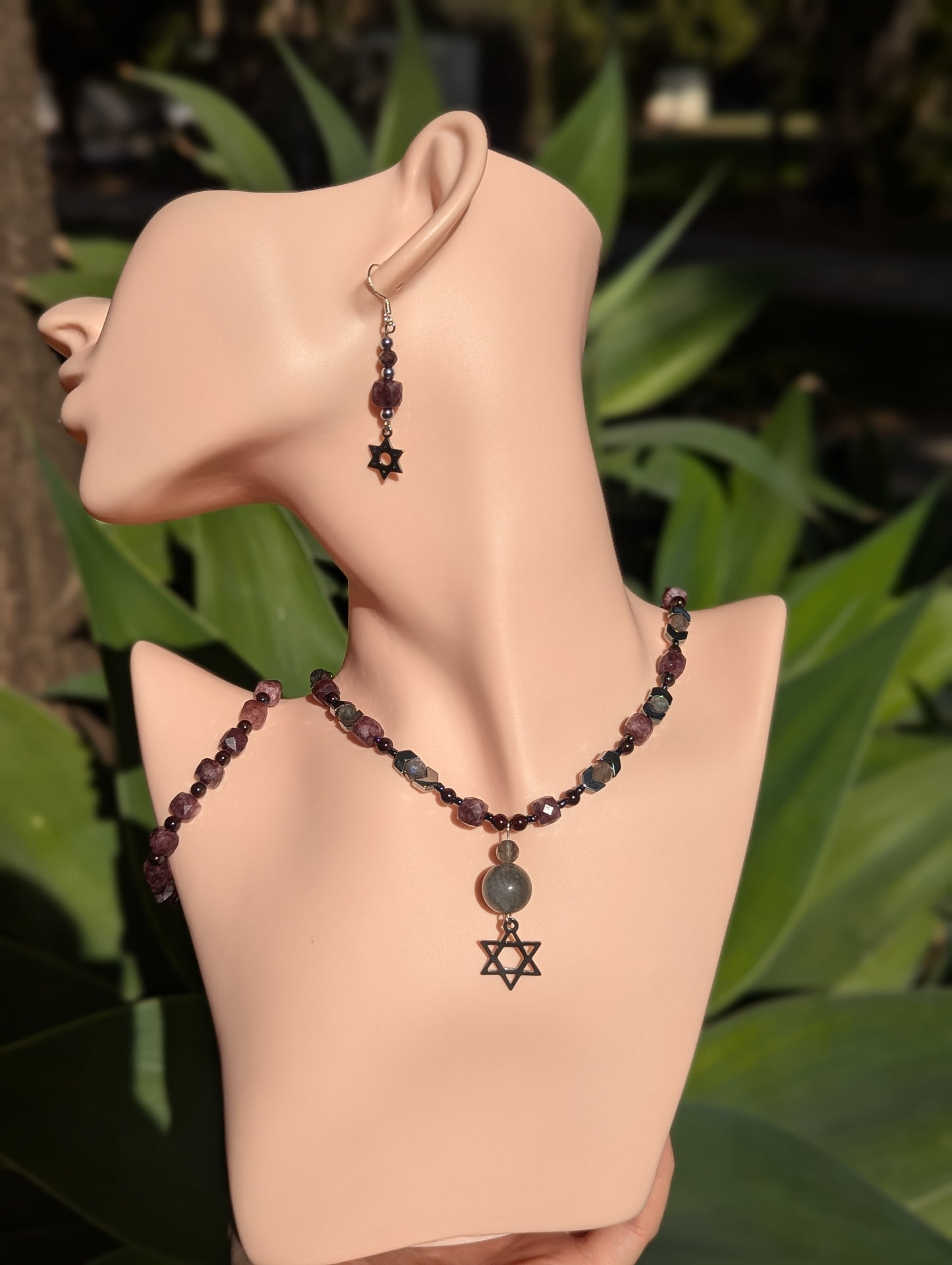 Labradorite & Garnet Magen David Set