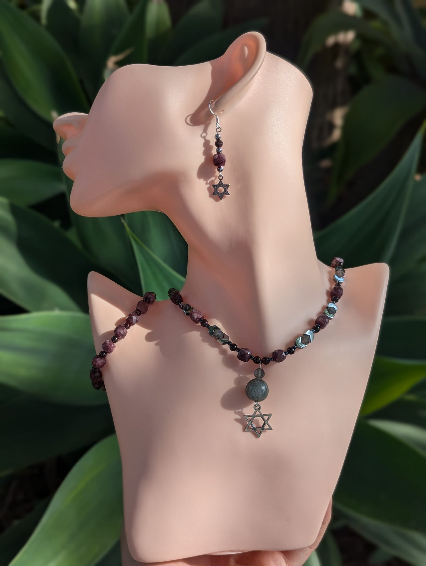 Labradorite & Garnet Magen David Set