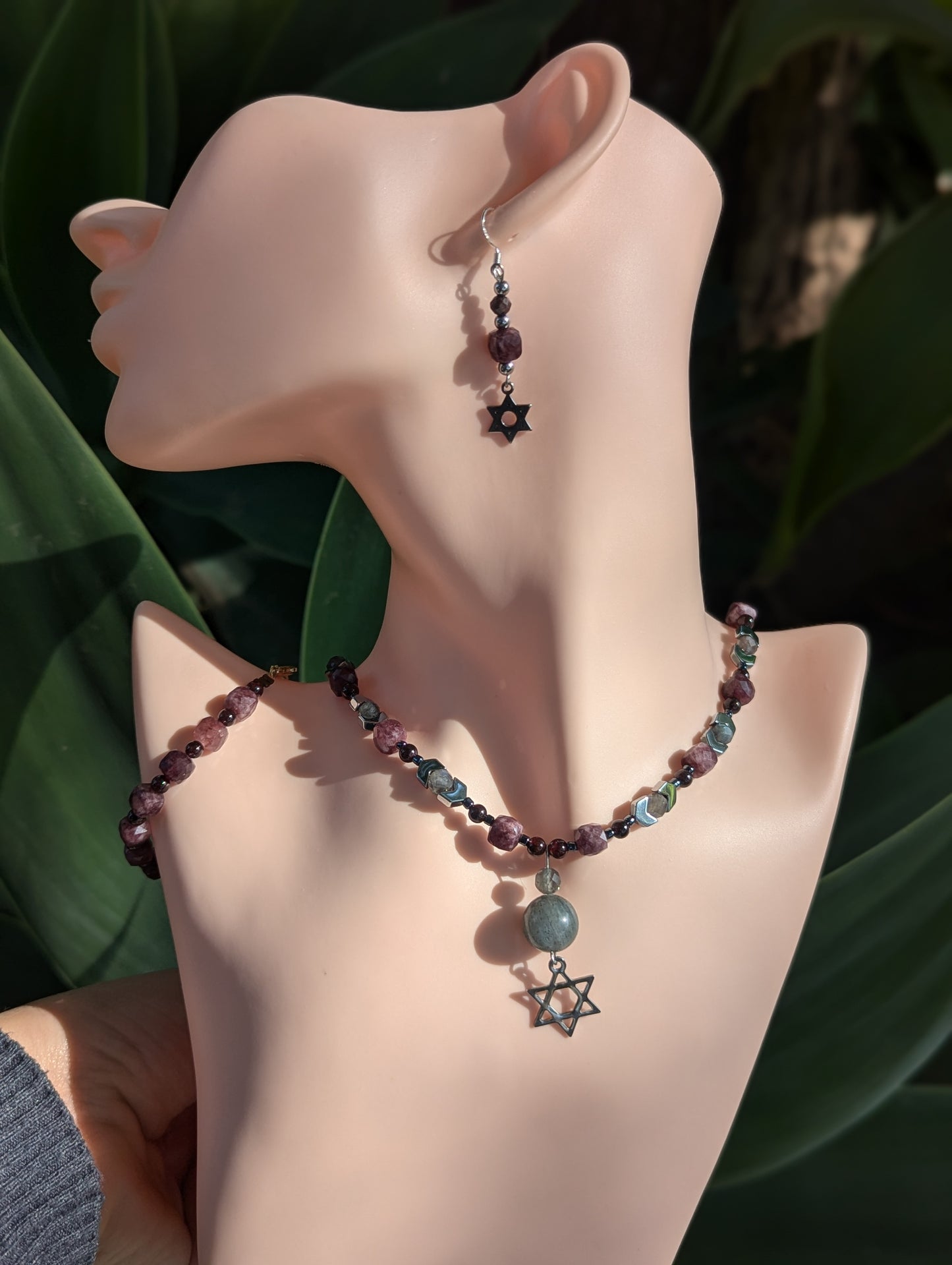 Labradorite & Garnet Magen David Set