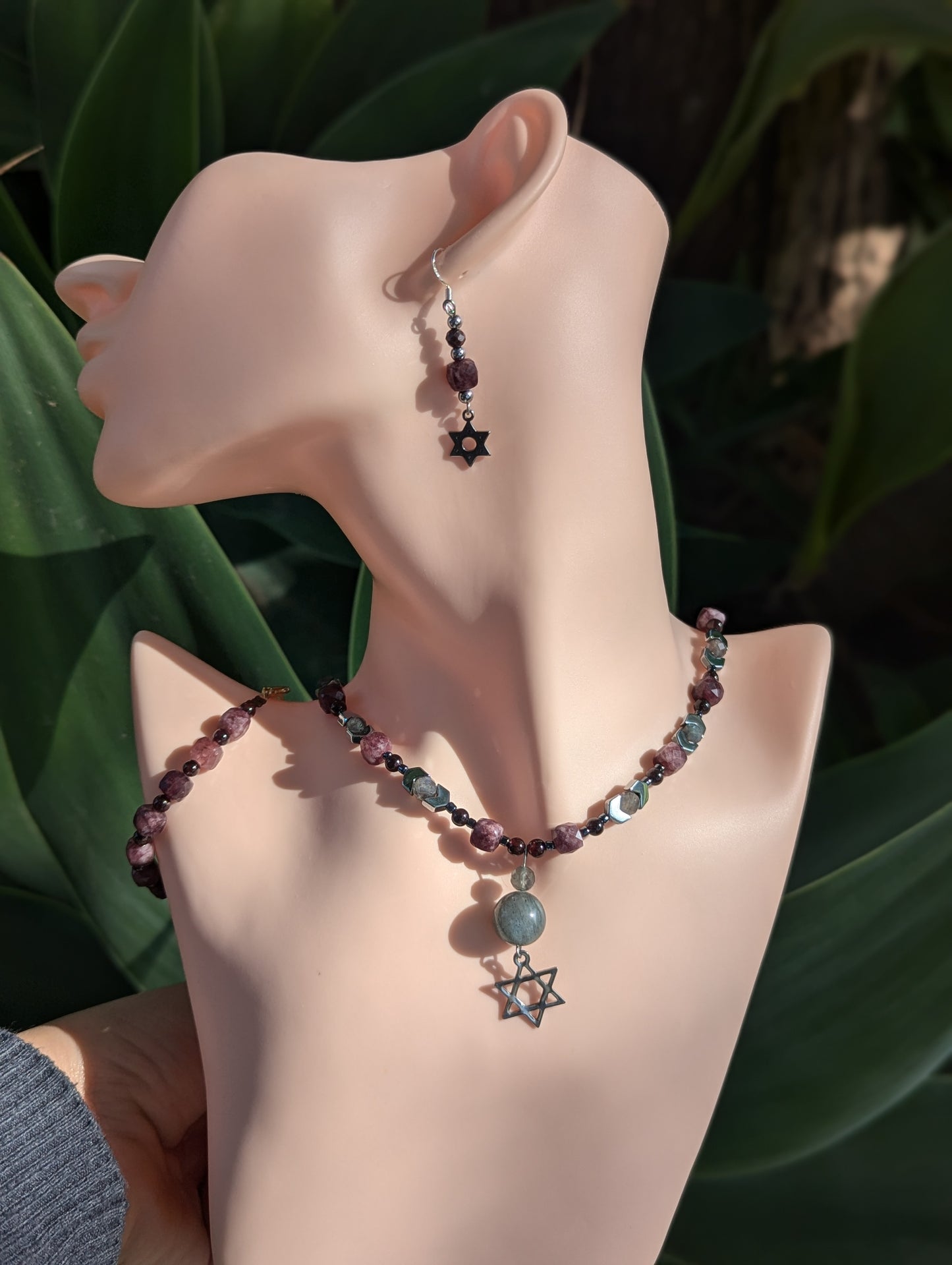 Labradorite & Garnet Magen David Set