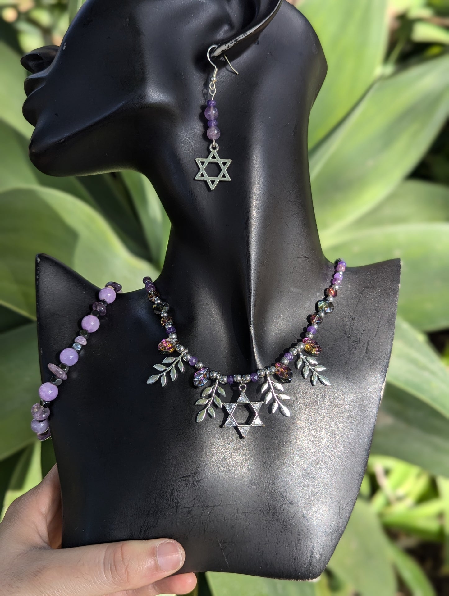 Amethyst Leafy Zirconia Magen David Set