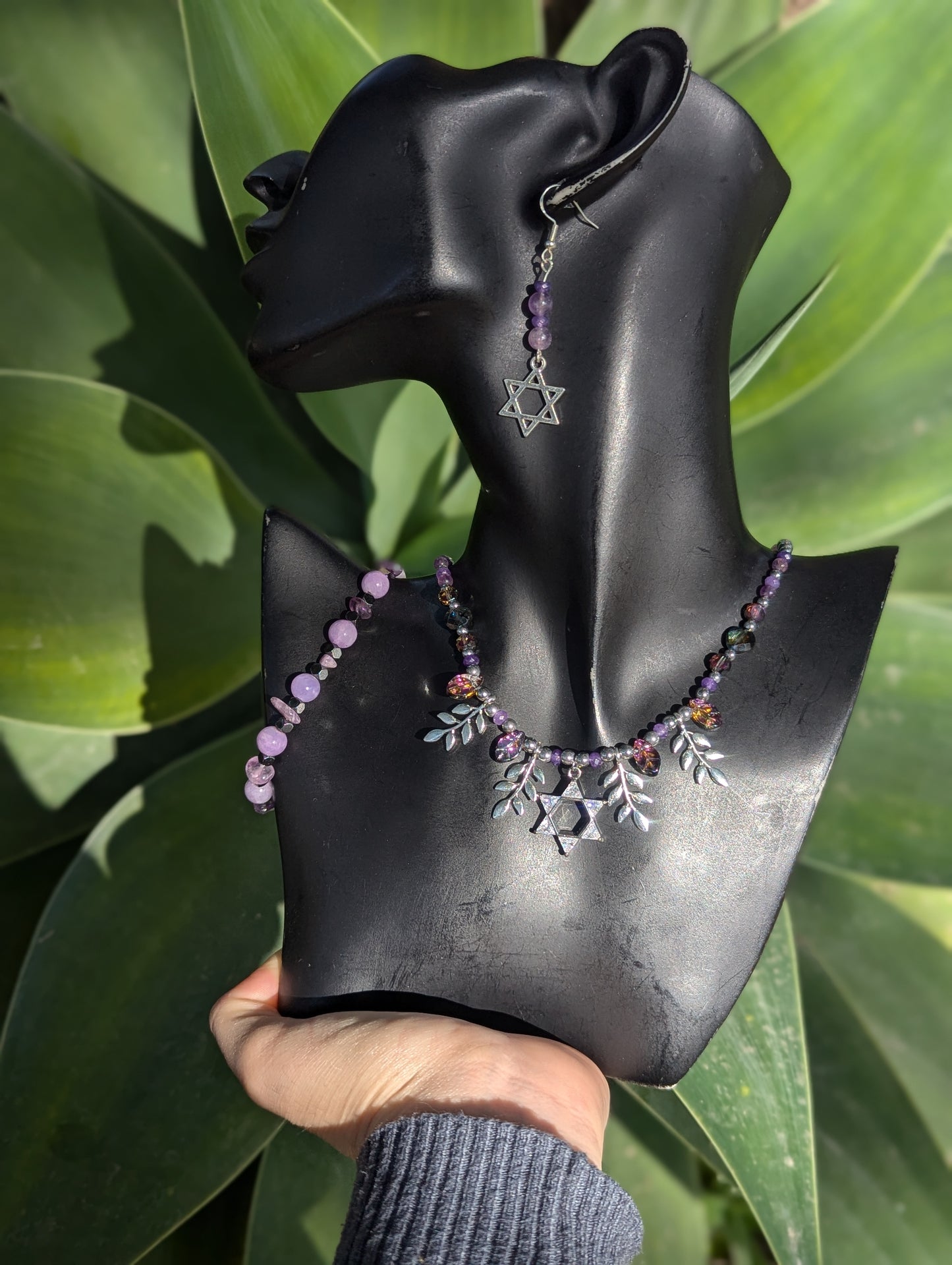Amethyst Leafy Zirconia Magen David Set