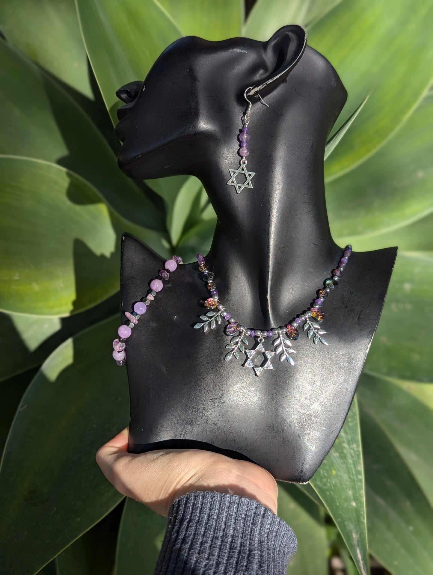 Amethyst Leafy Zirconia Magen David Set