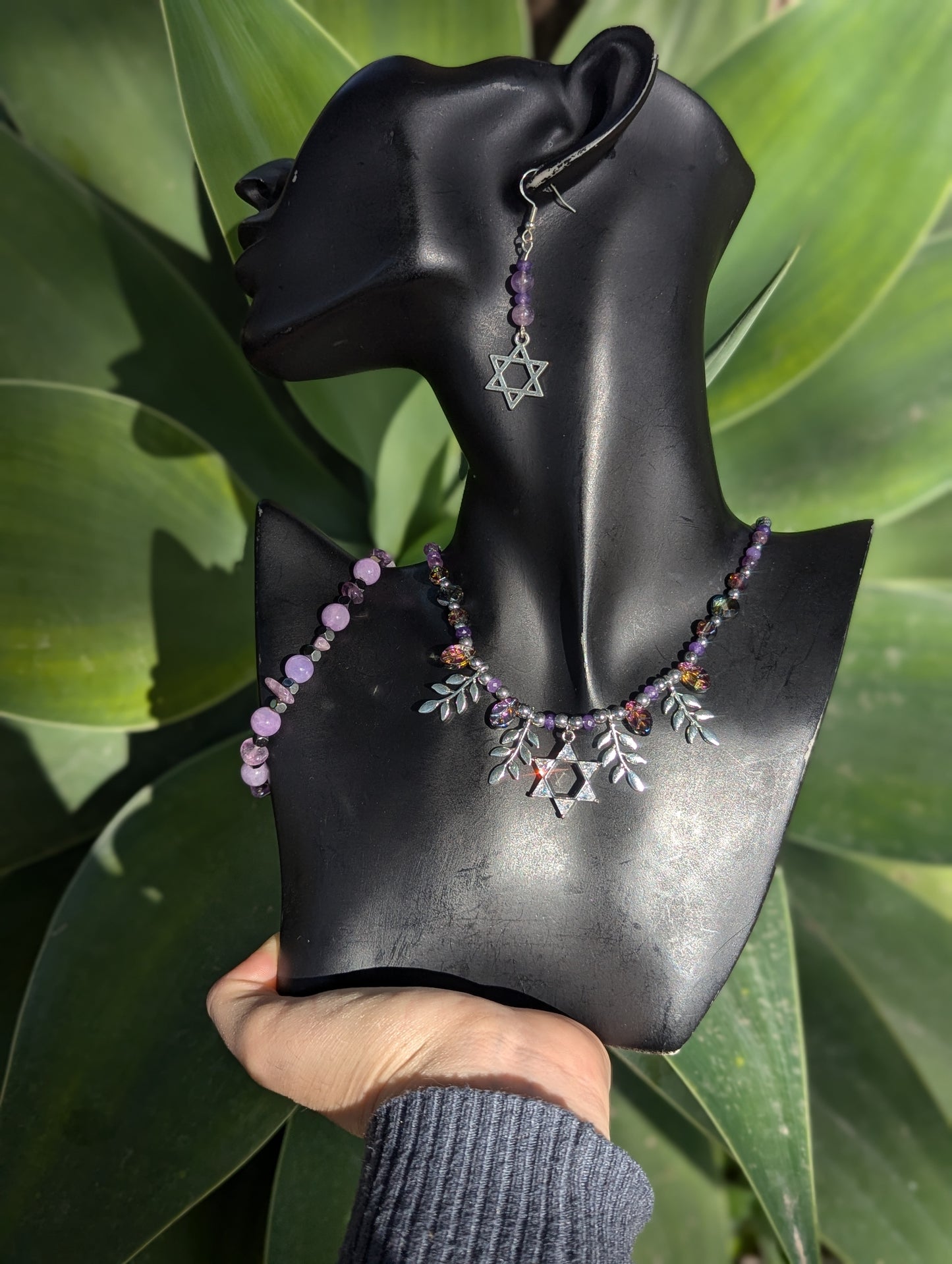 Amethyst Leafy Zirconia Magen David Set
