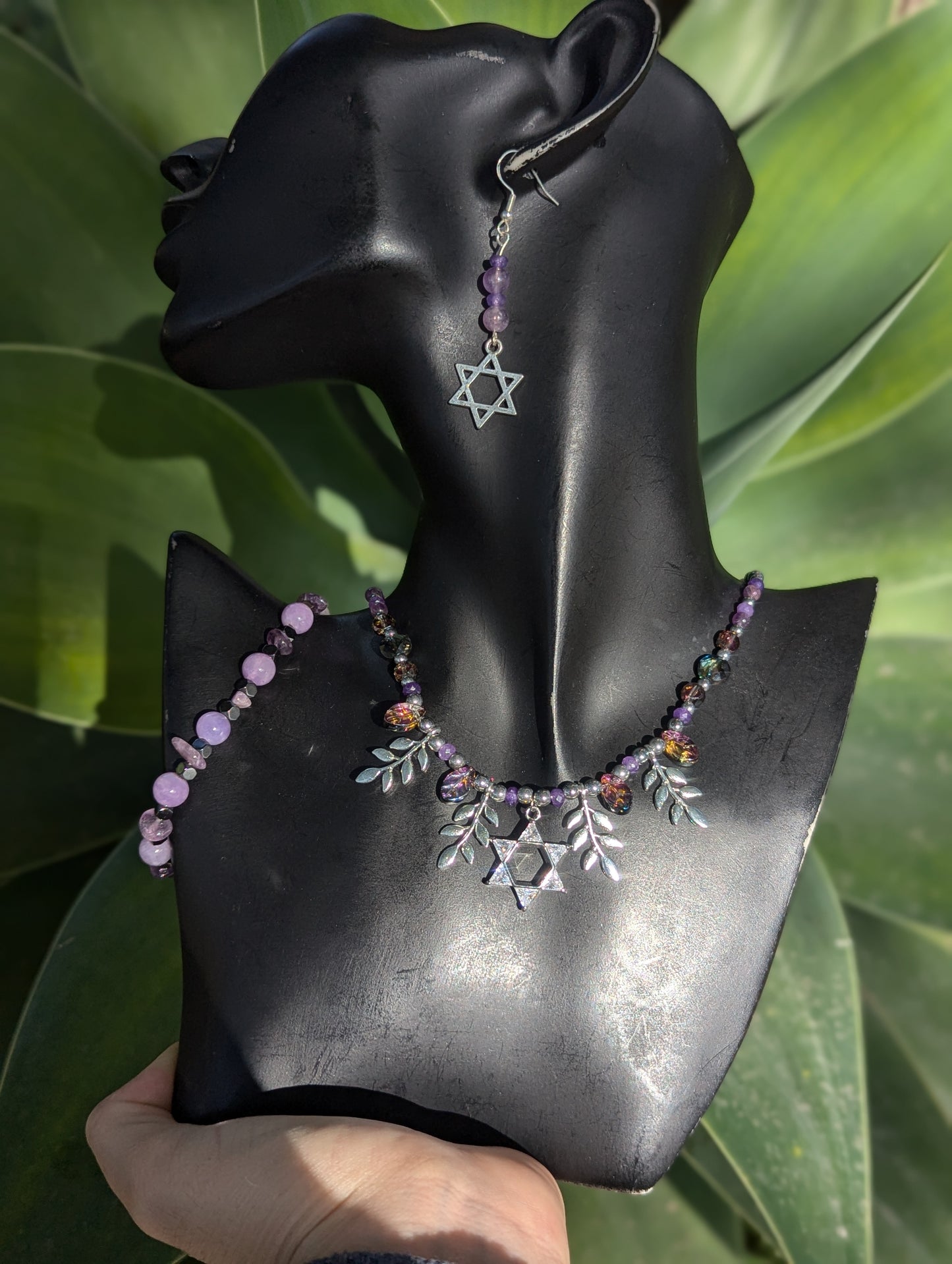 Amethyst Leafy Zirconia Magen David Set