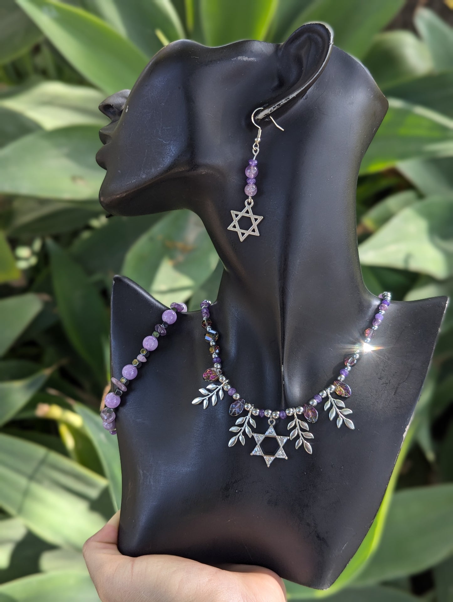 Amethyst Leafy Zirconia Magen David Set