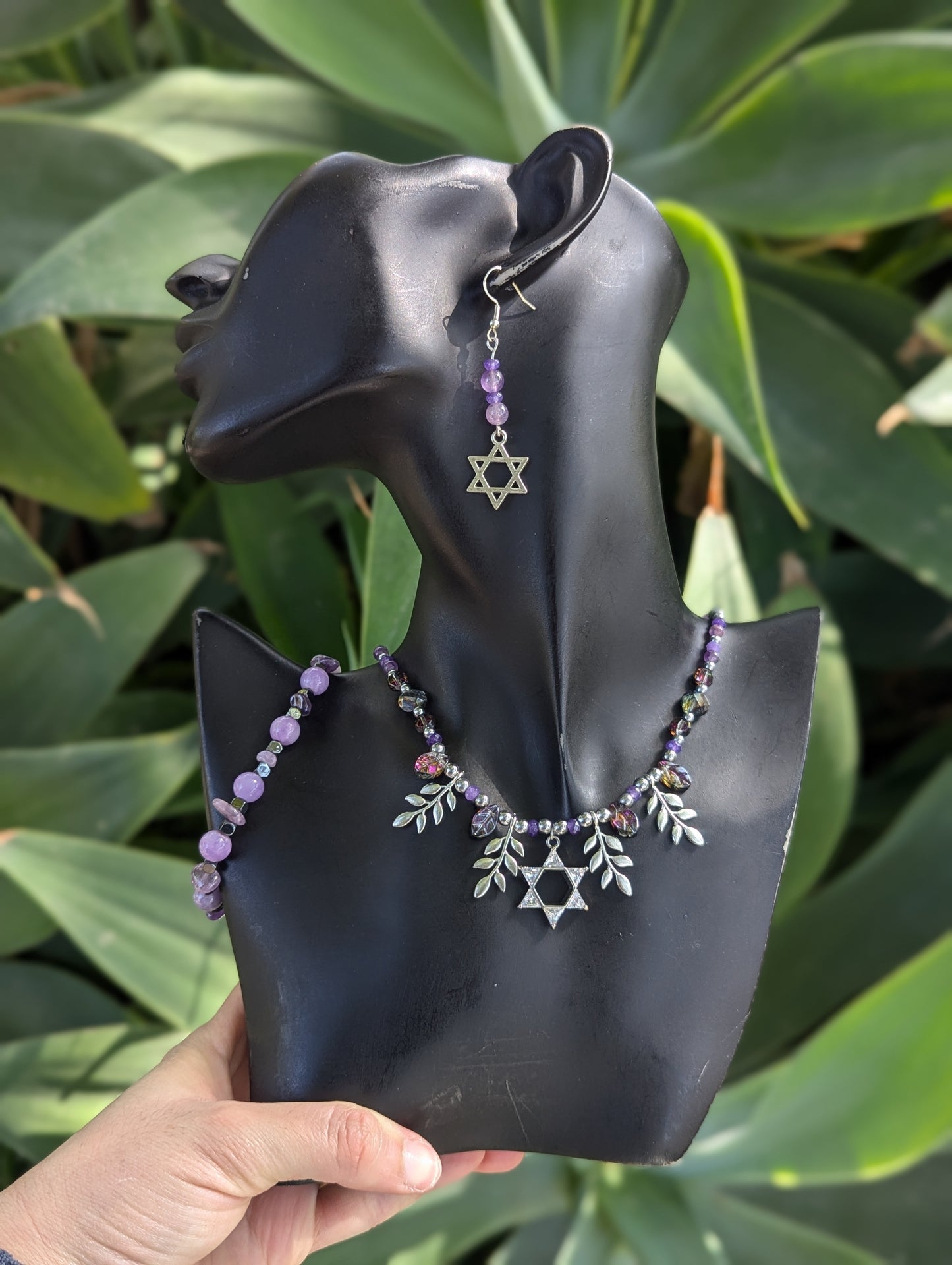 Amethyst Leafy Zirconia Magen David Set