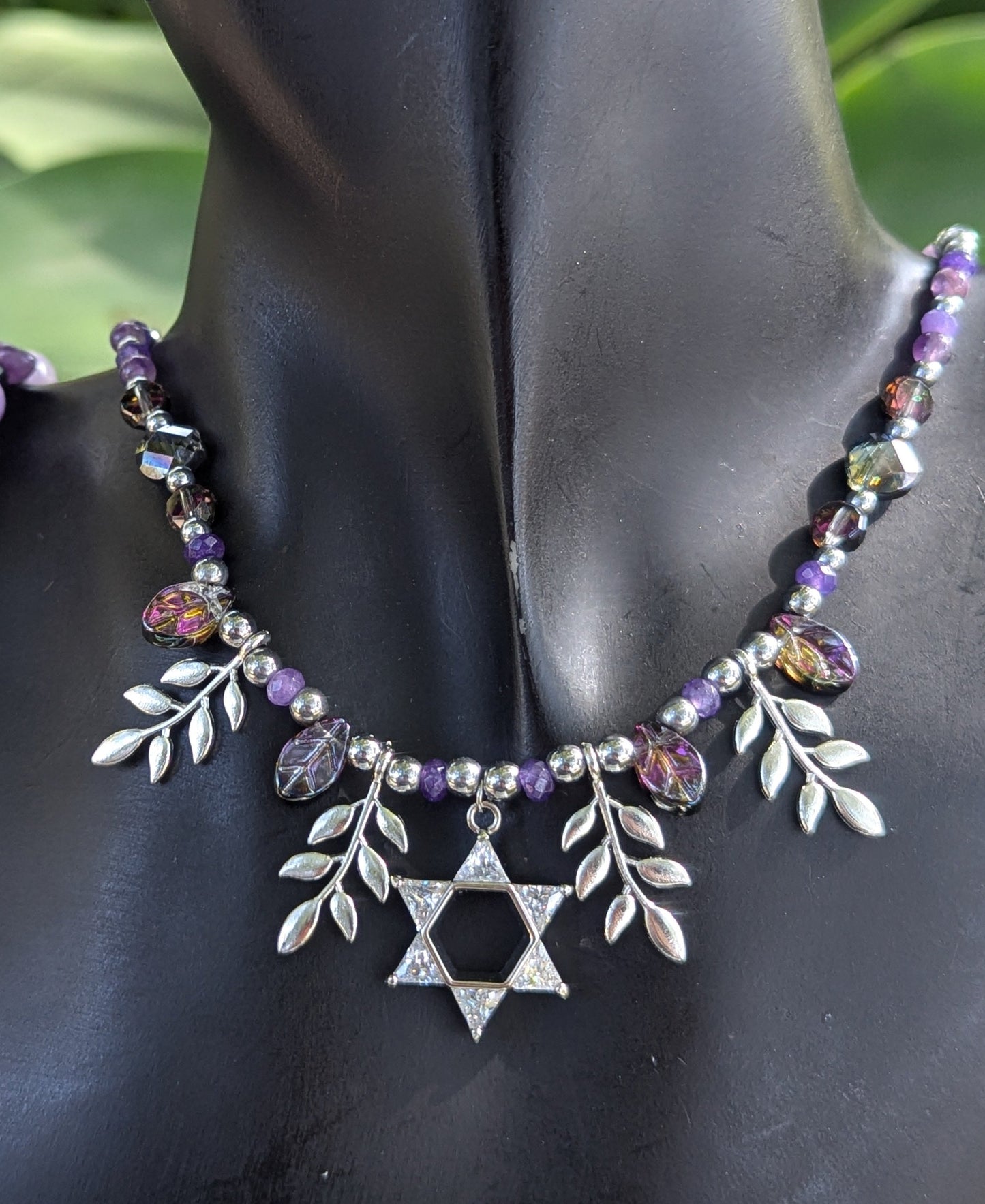 Amethyst Leafy Zirconia Magen David Set