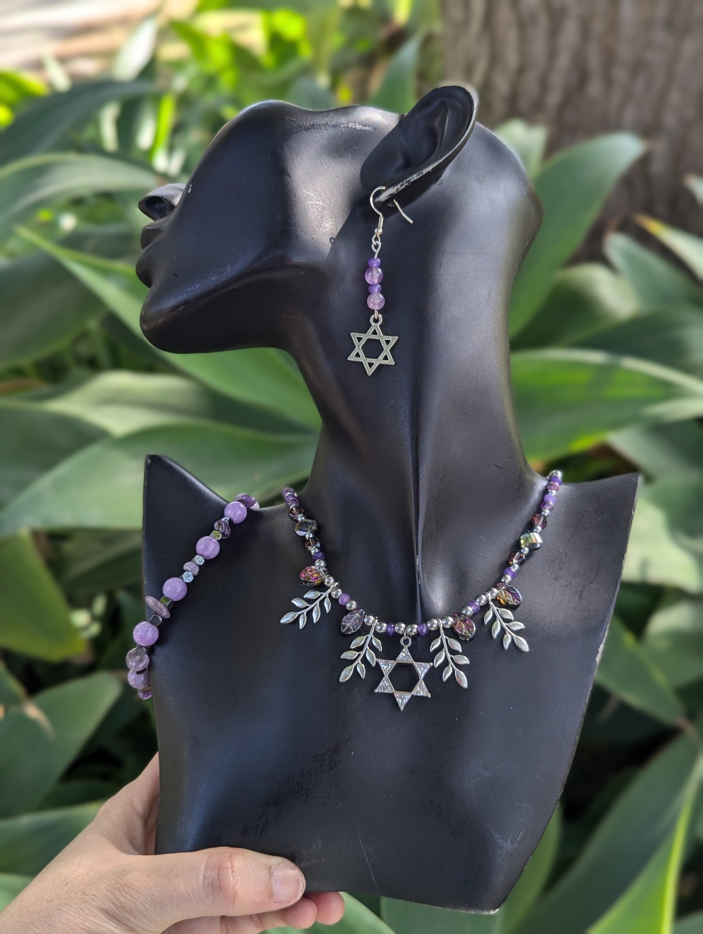 Amethyst Leafy Zirconia Magen David Set