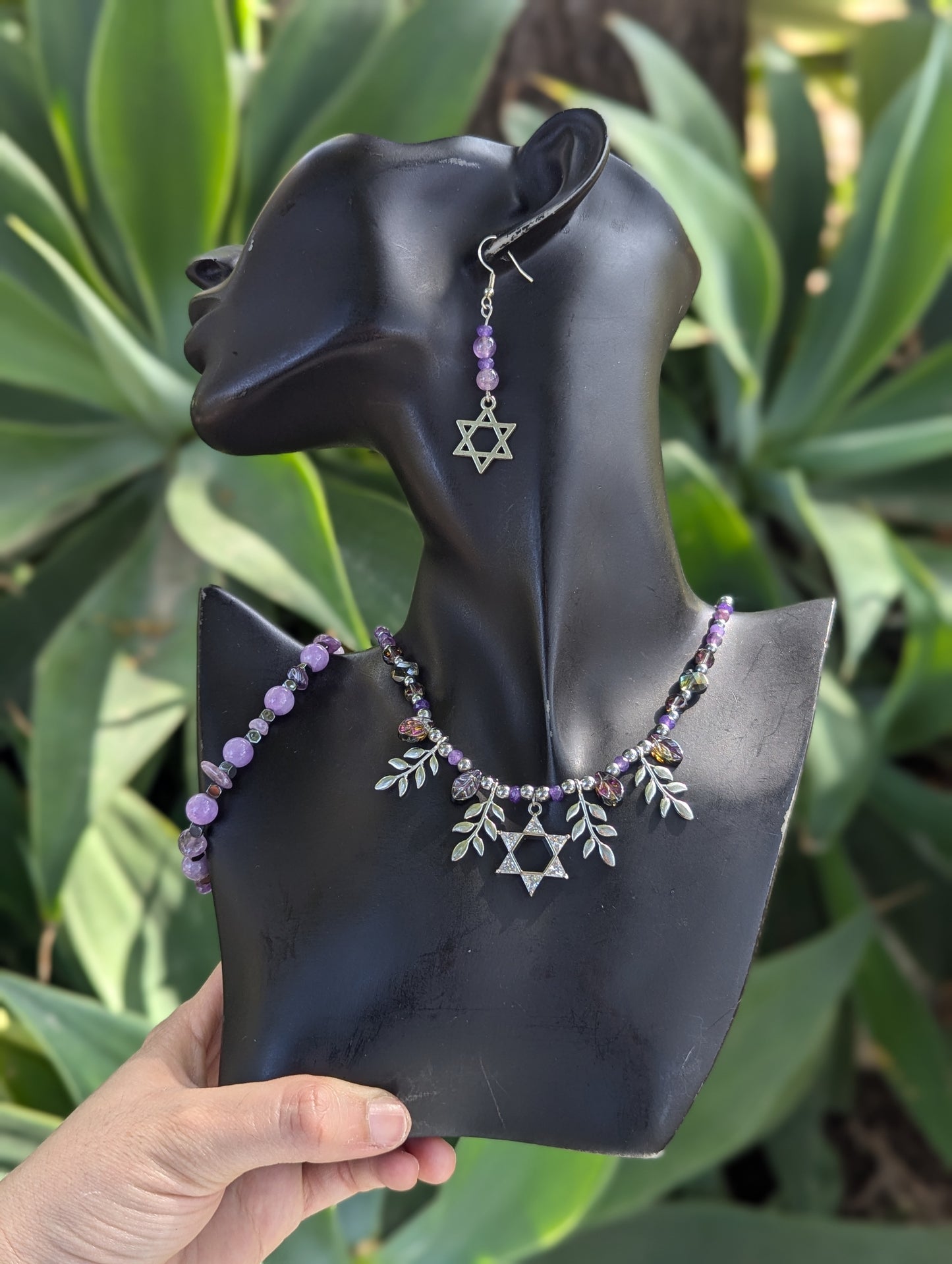 Amethyst Leafy Zirconia Magen David Set