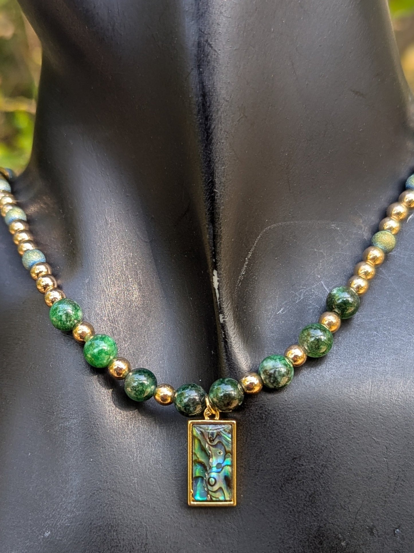 Abalone Shell and Green Jasper Set