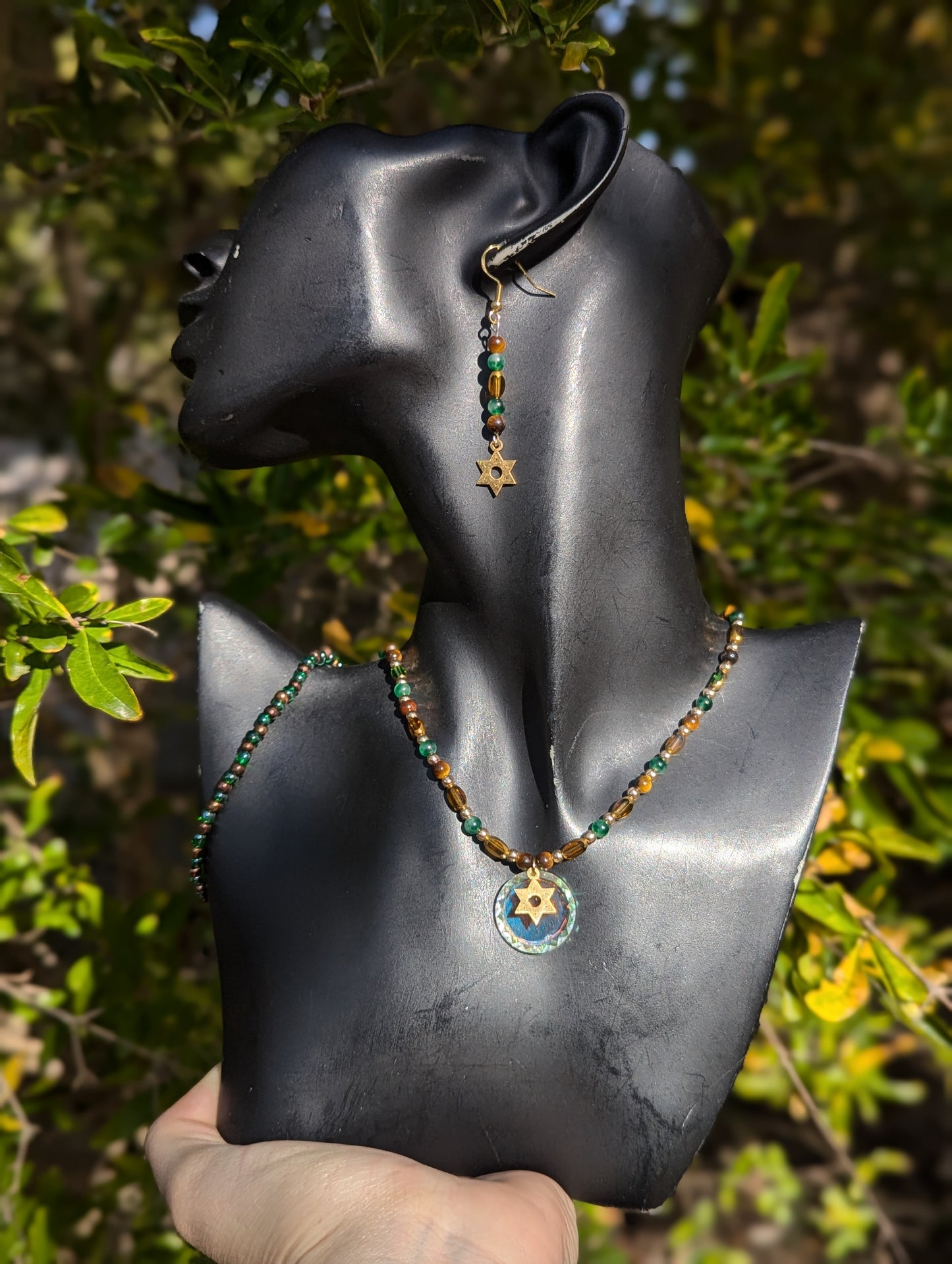 Earth Set with Tiger's Eye and Green Chrysocolla Gemstones