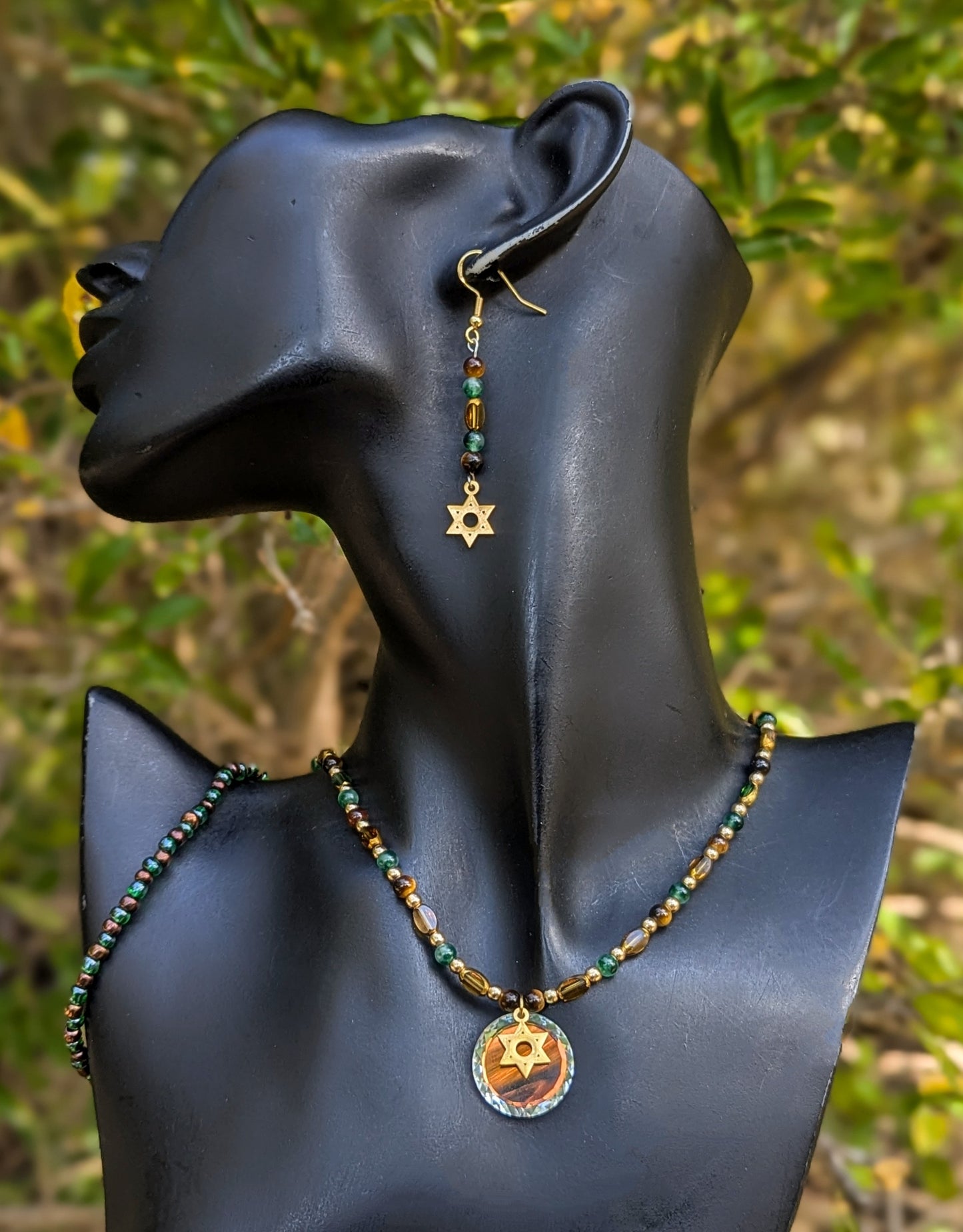 Earth Set with Tiger's Eye and Green Chrysocolla Gemstones