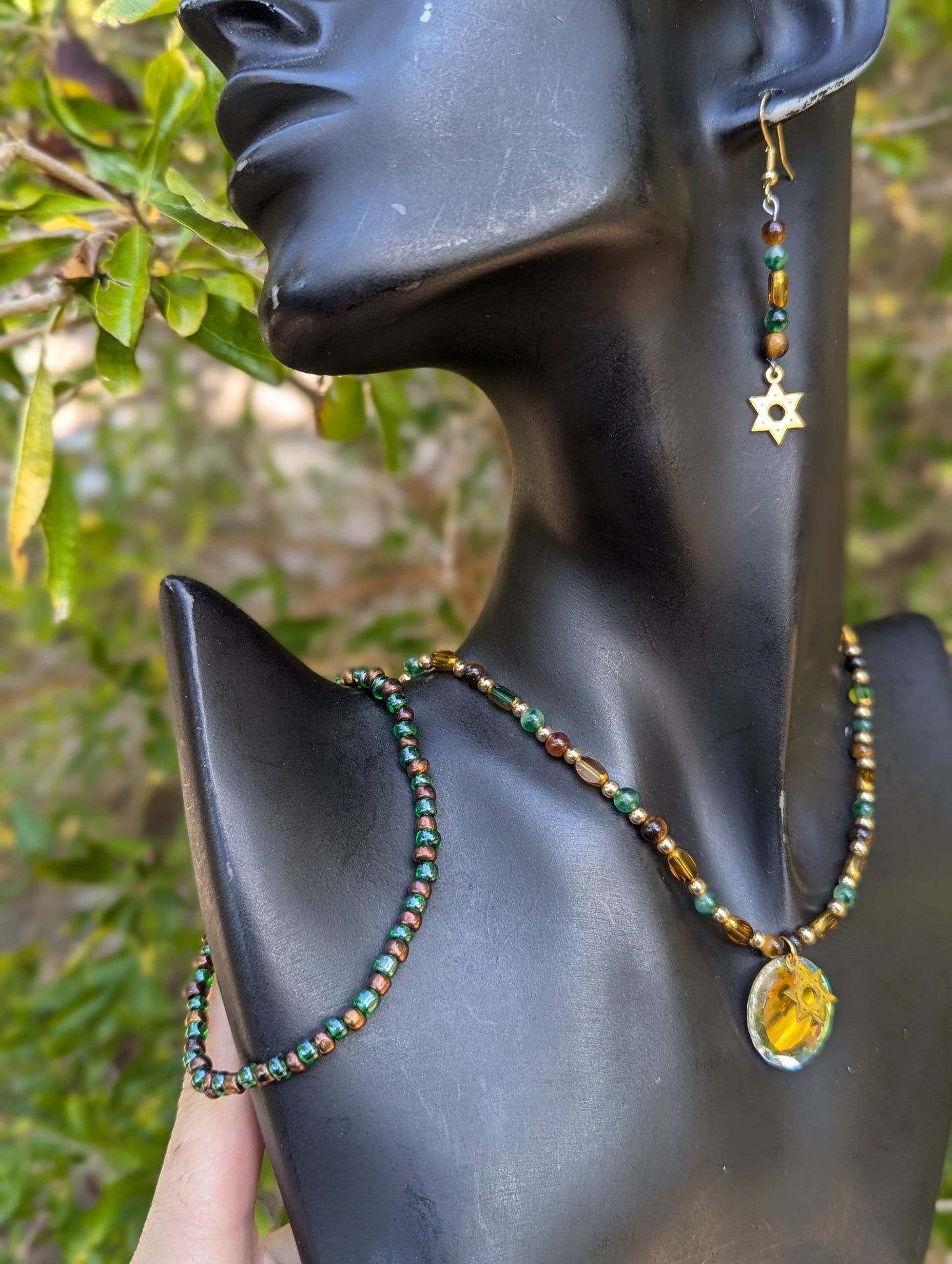 Earth Set with Tiger's Eye and Green Chrysocolla Gemstones