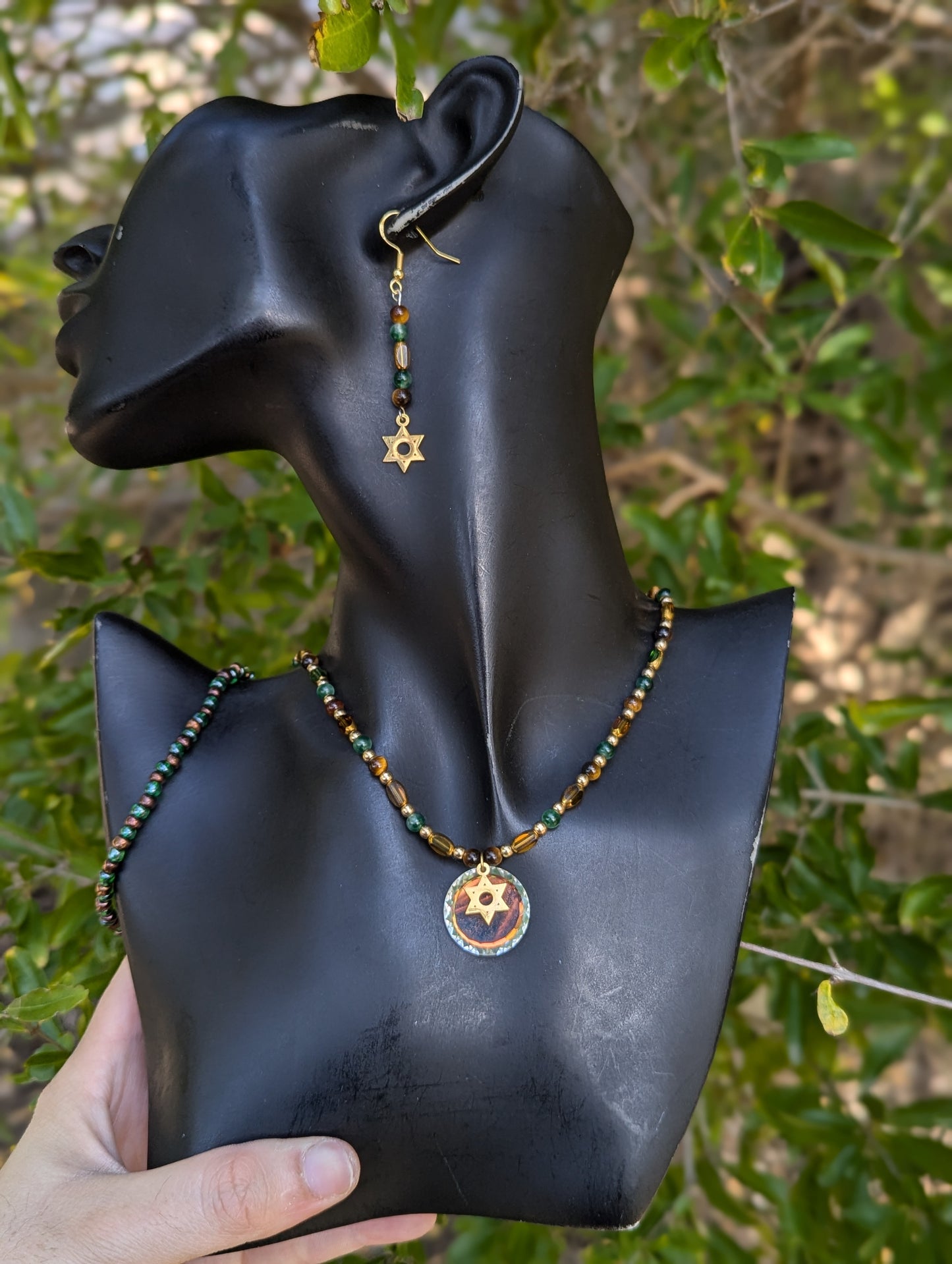 Earth Set with Tiger's Eye and Green Chrysocolla Gemstones