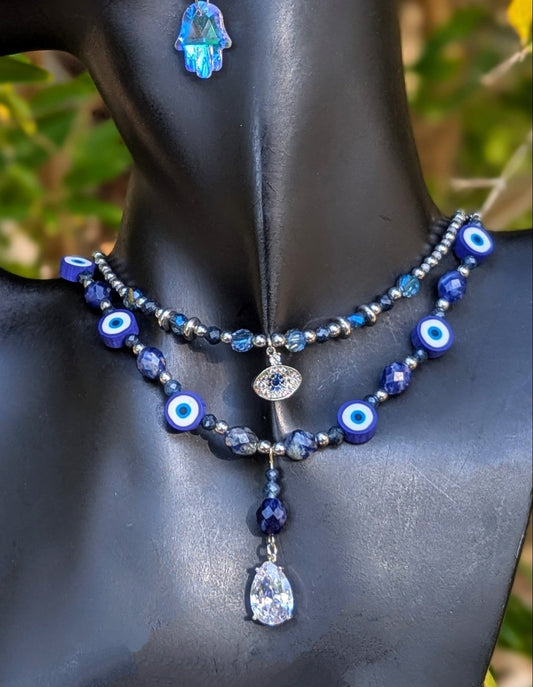 Sodalite & Sapphire Gemstones Evil Eyes Protection Set