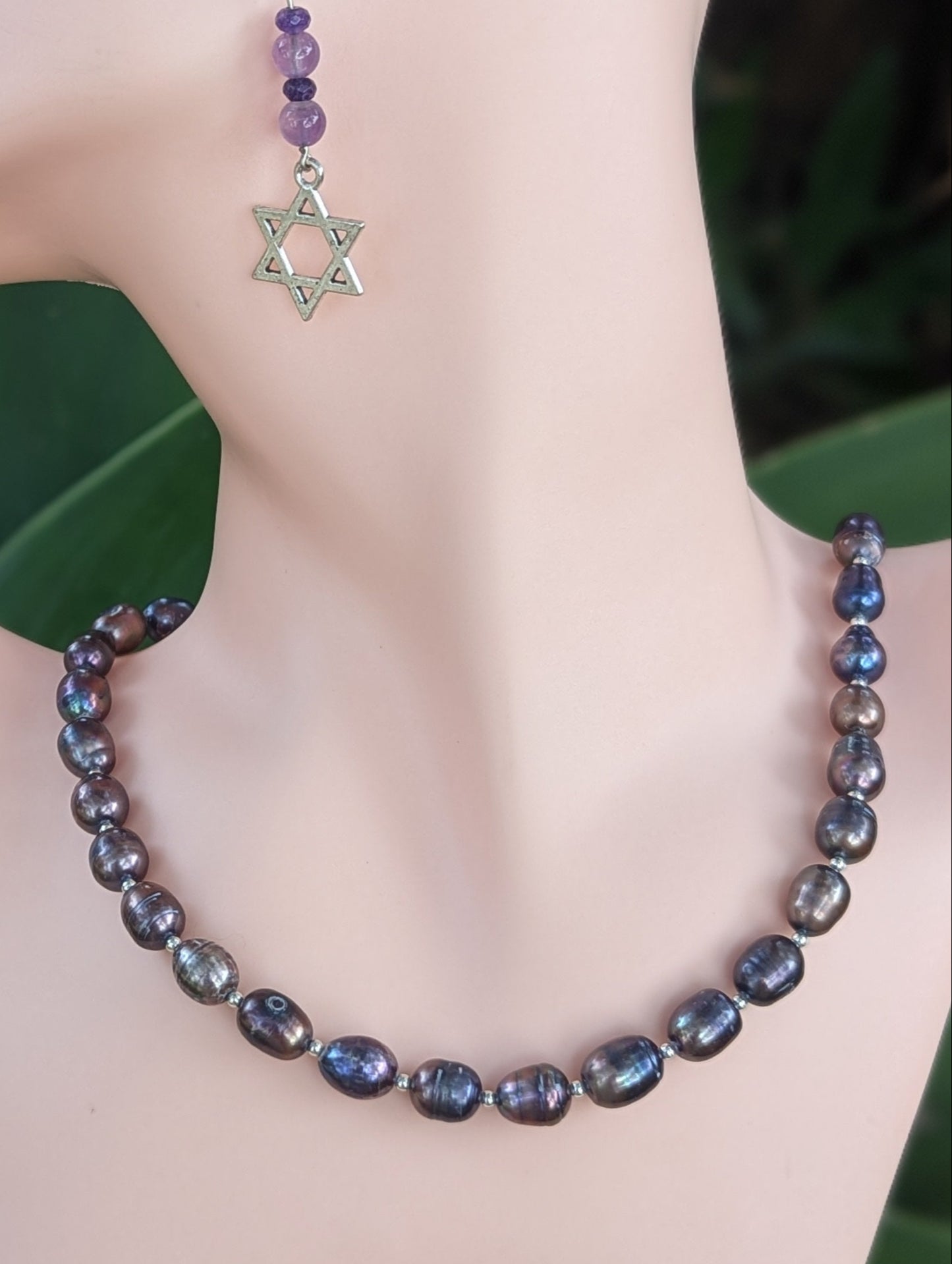 Purple Pearls and Sterling Silver Necklace