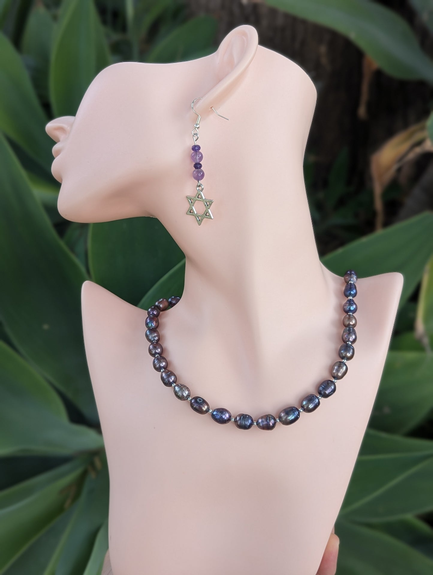 Purple Pearls and Sterling Silver Necklace