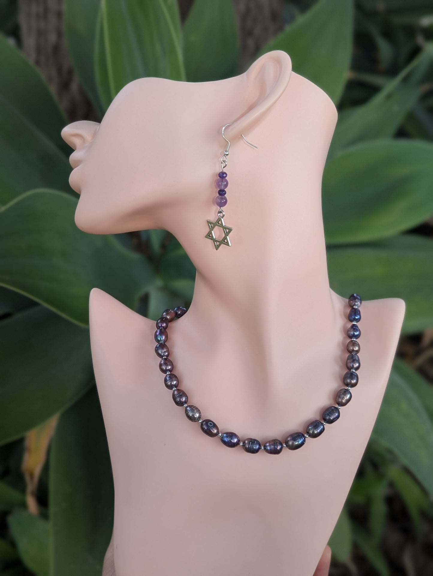 Purple Pearls and Sterling Silver Necklace