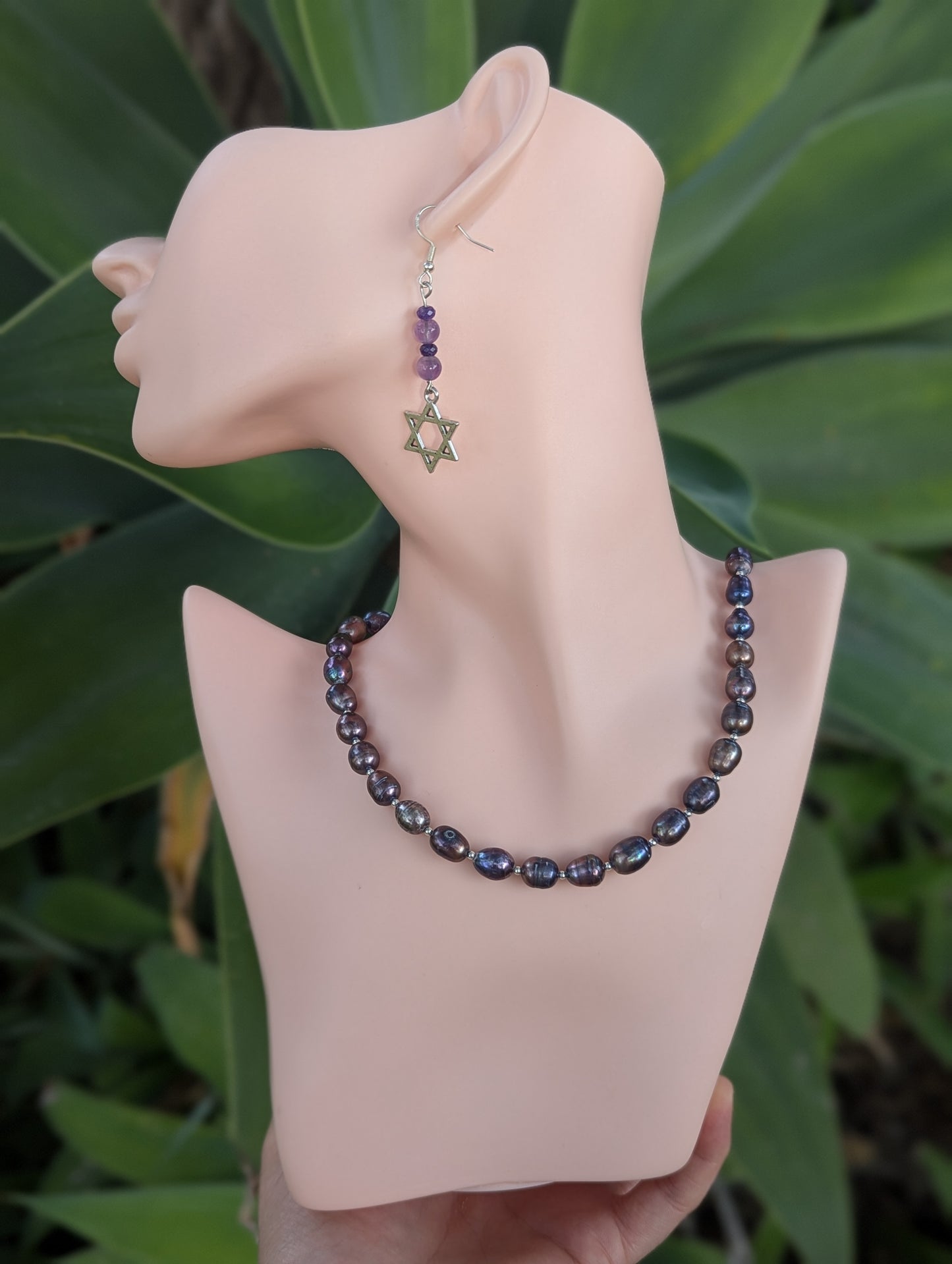 Purple Pearls and Sterling Silver Necklace