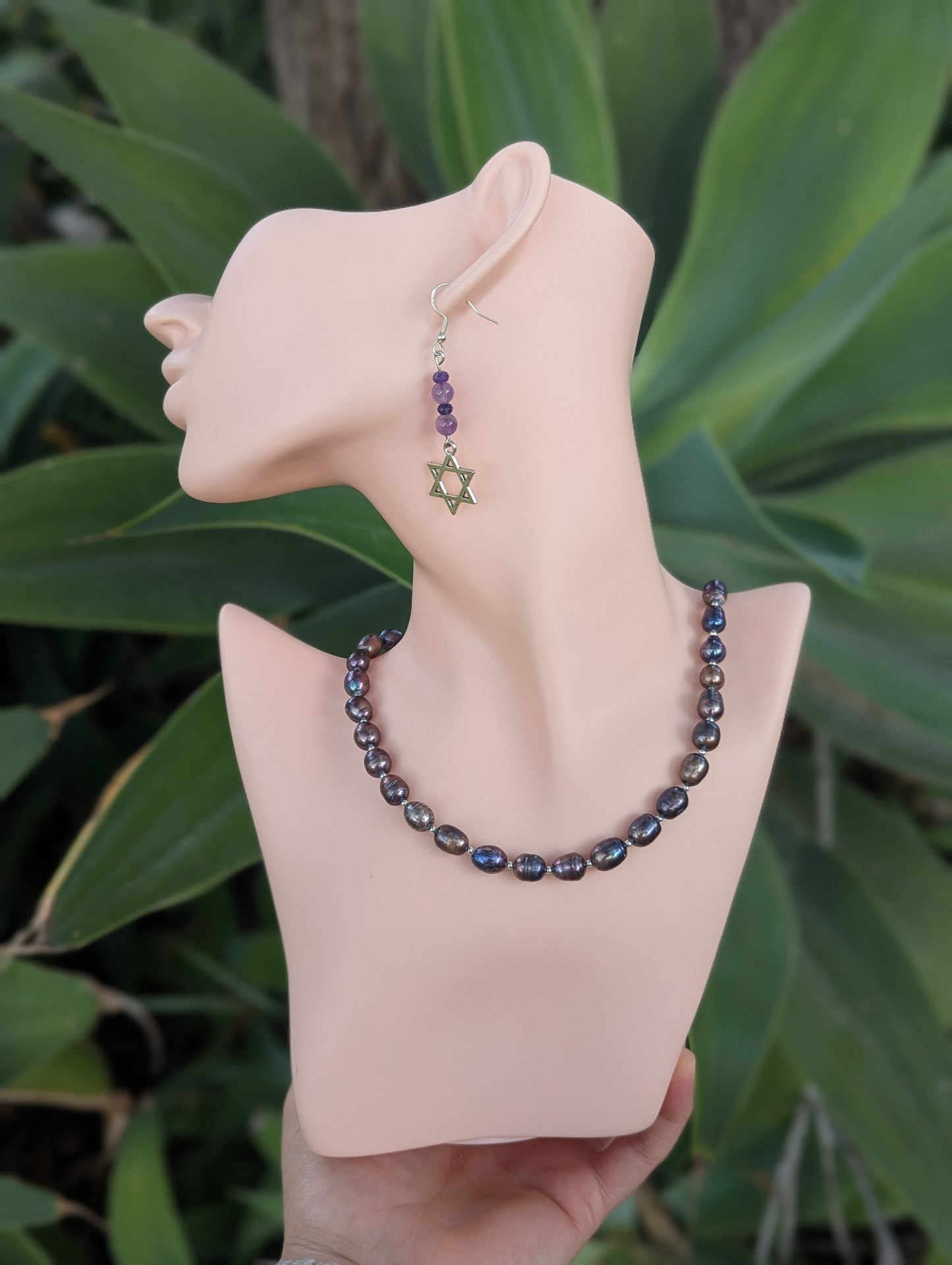 Purple Pearls and Sterling Silver Necklace