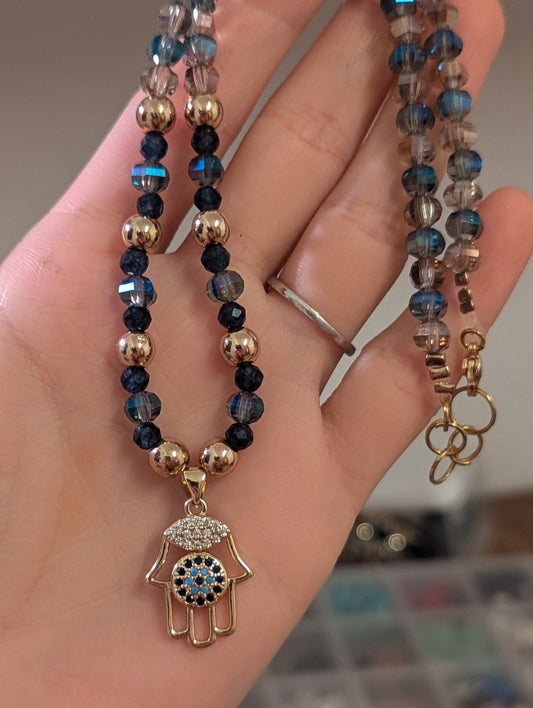 Hamsa, Evil Eye, Zirconia, & Sapphire Beads