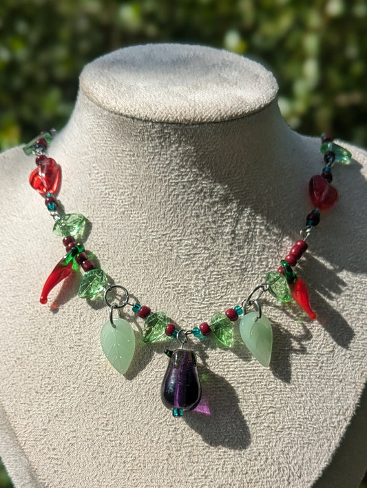 Glass & Metalwork: Sabich Eggplants and Hot Peppers Israeli Food Necklace