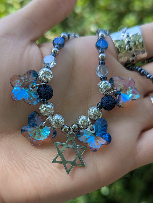 Blue Butterflies Magen David Necklace