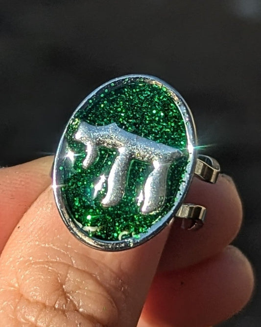 Green Shining Chai Silver Stainless Steel Resin Ring