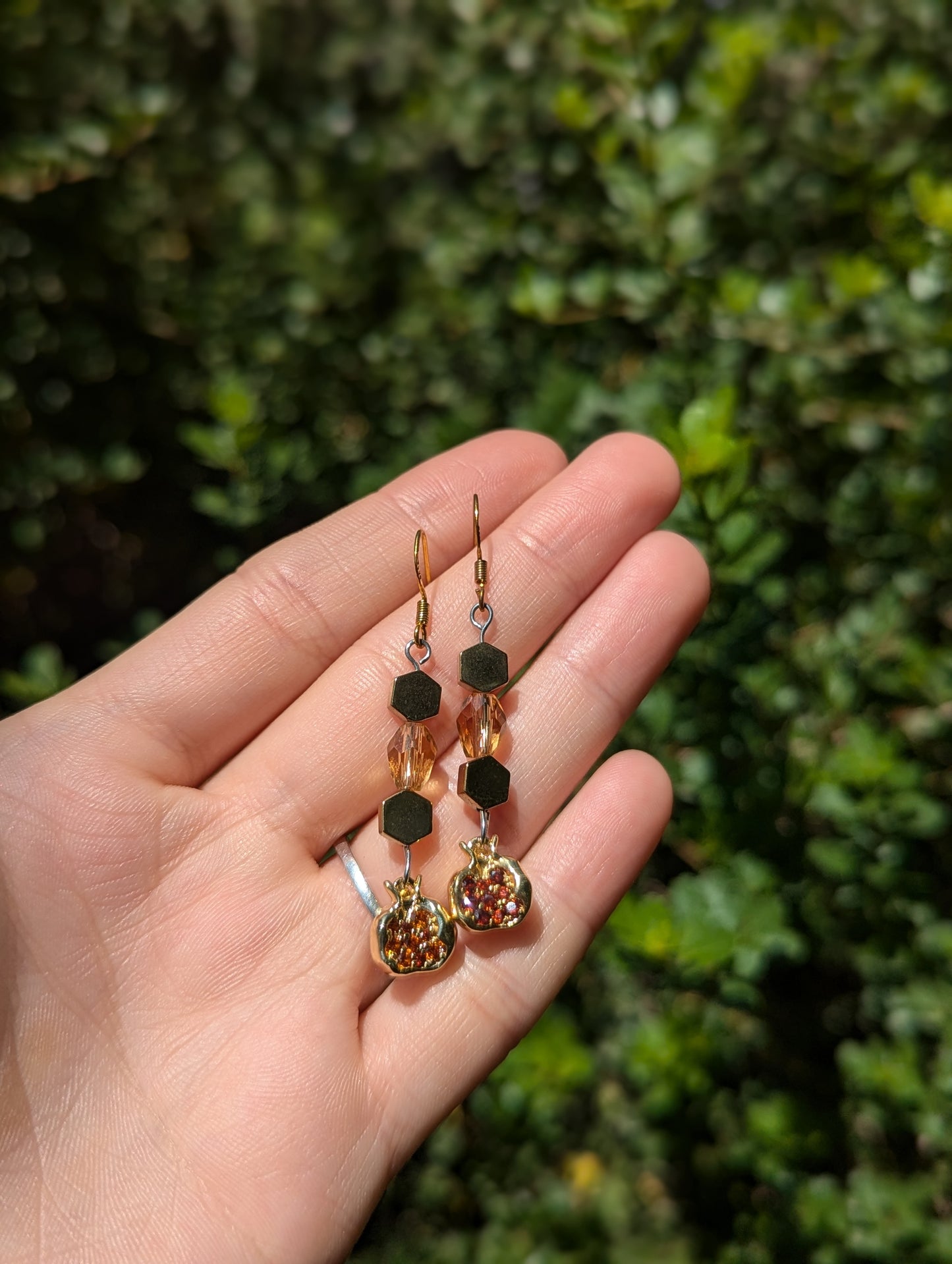 Gold Plated Pomegranate Earrings with Sterling Silver Golden Hooks