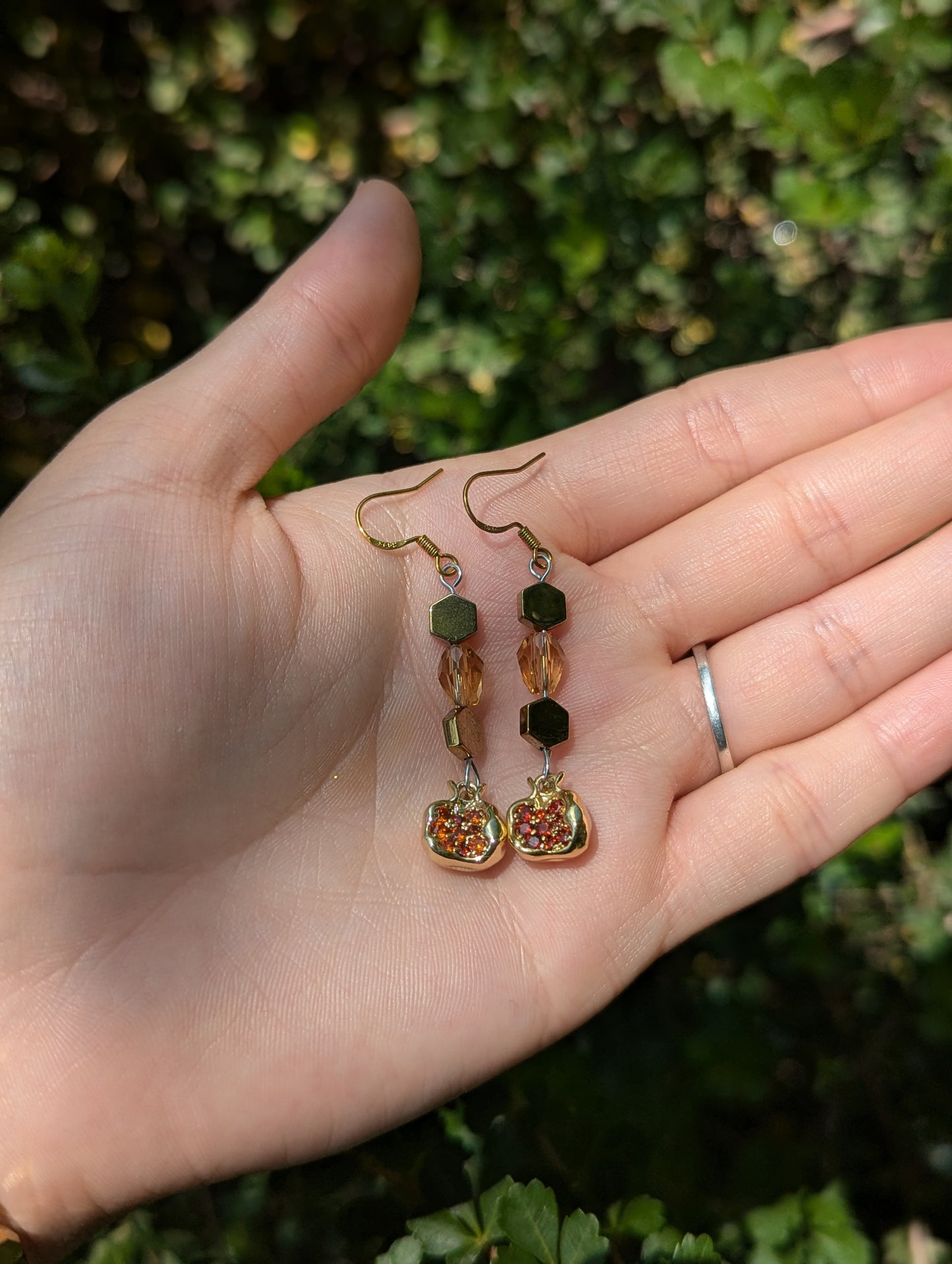 Gold Plated Pomegranate Earrings with Sterling Silver Golden Hooks
