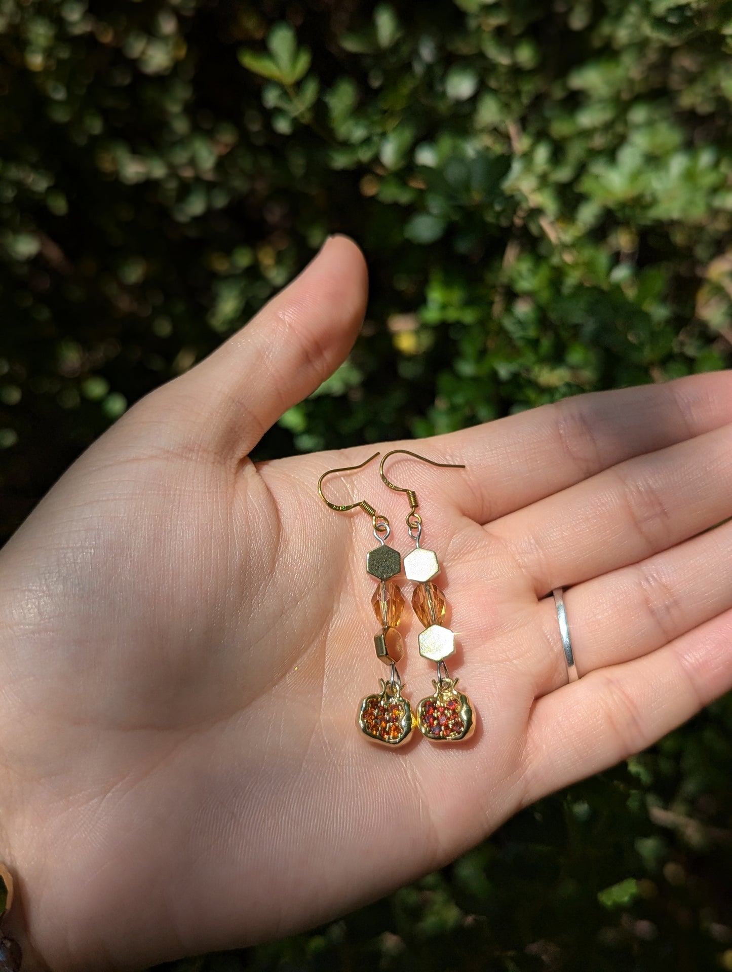 Gold Plated Pomegranate Earrings with Sterling Silver Golden Hooks