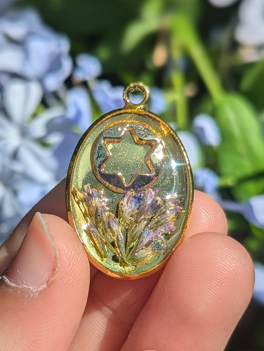 Lavender: Magen David Resin Pendant with small Purple Israeli Flowers