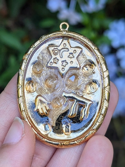 Shamaim (sky): Night and Stars Magen David, Chai and Hamsa with Swarovski Champagne Beads