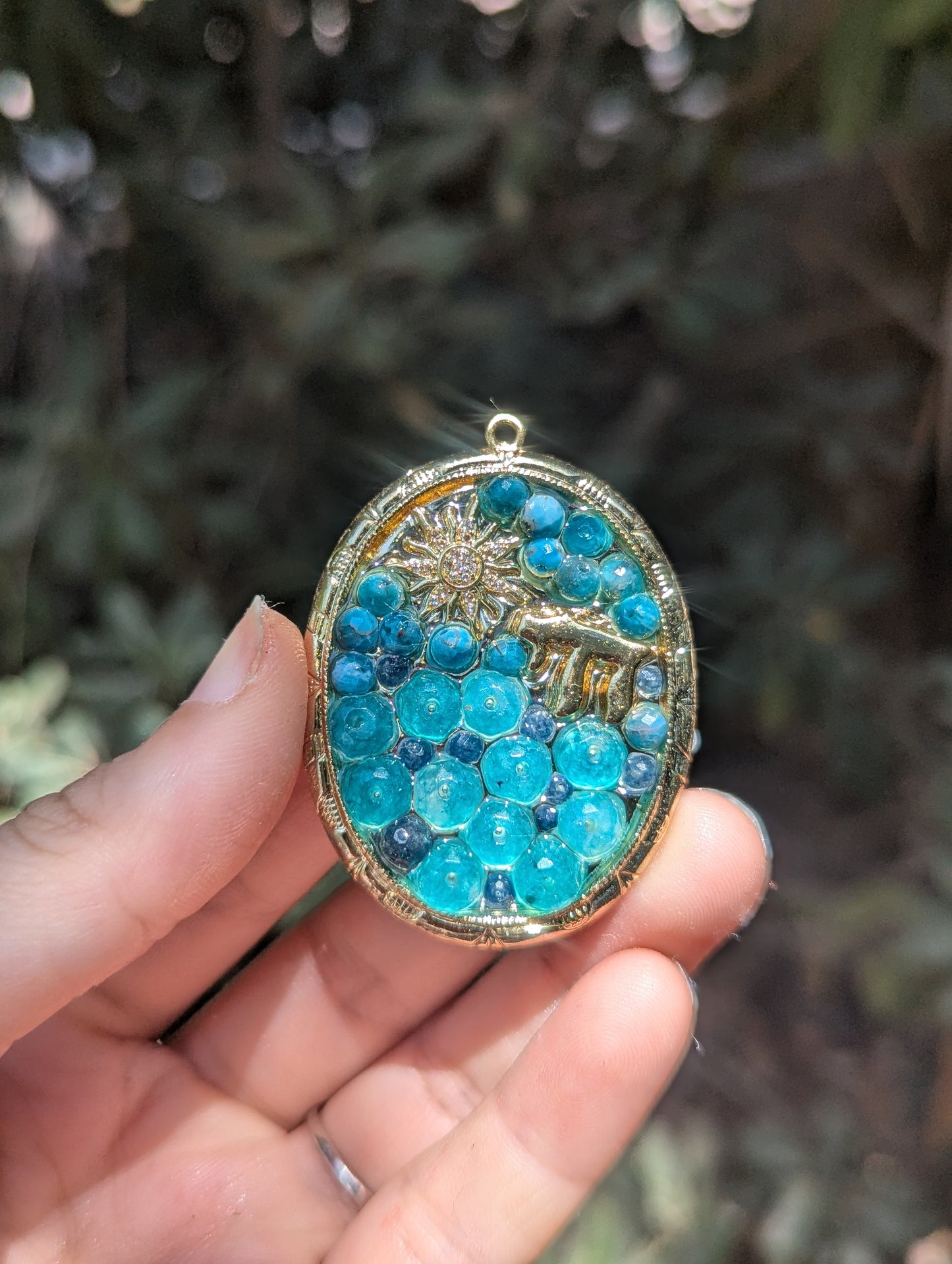 Sunny Sea and Sky Jade and Sapphires Chai Pendant