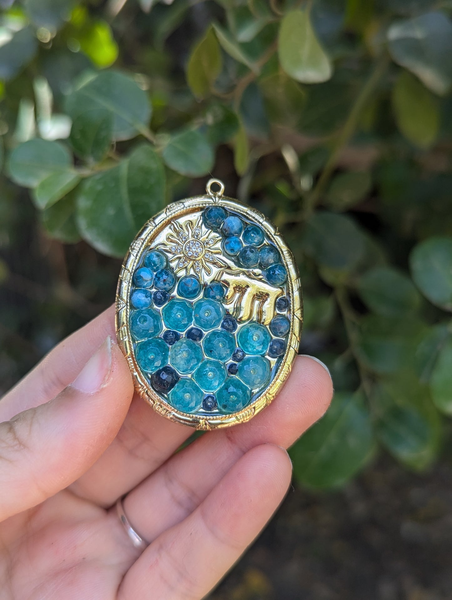 Sunny Sea and Sky Jade and Sapphires Chai Pendant