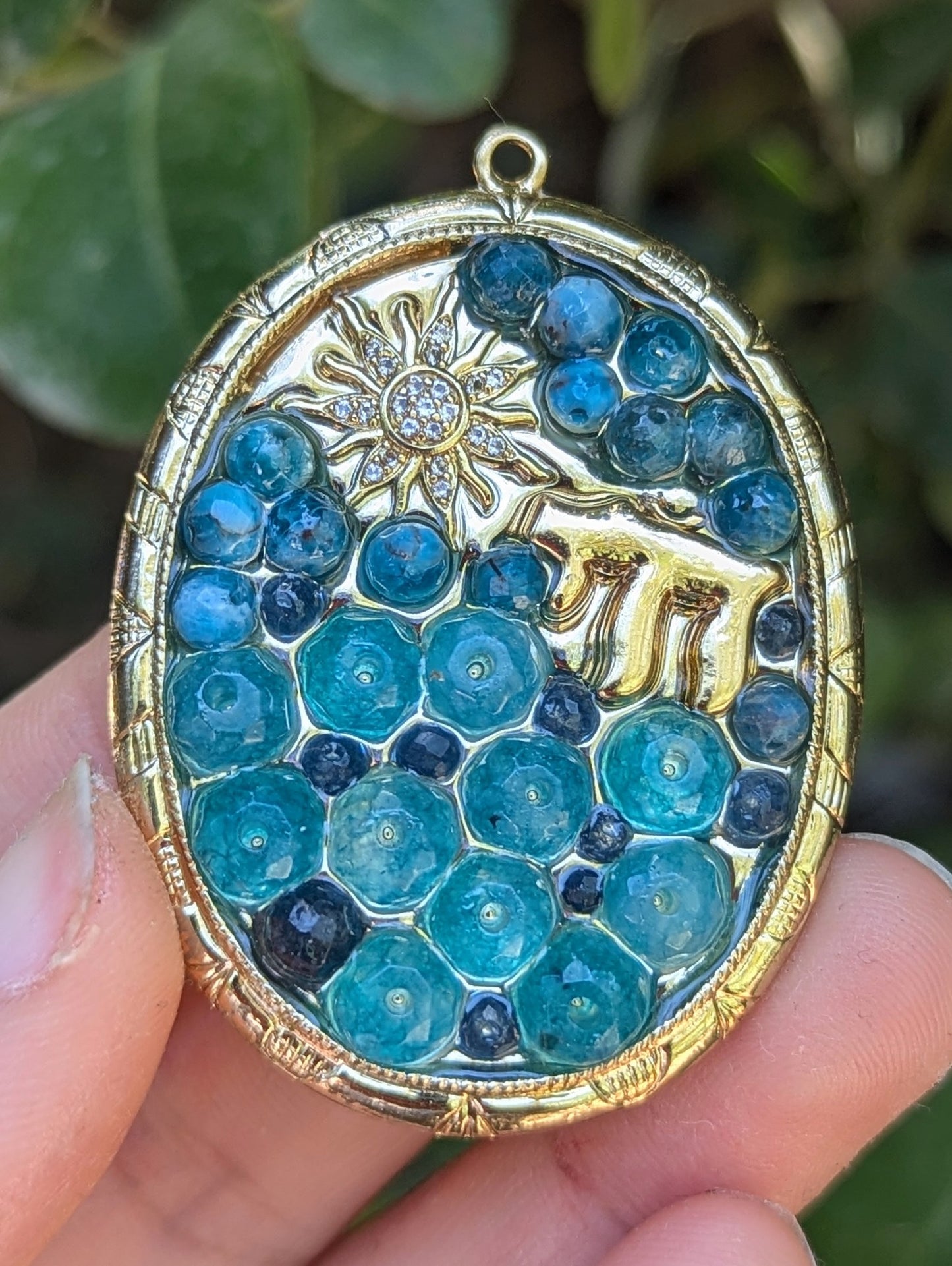 Sunny Sea and Sky Jade and Sapphires Chai Pendant