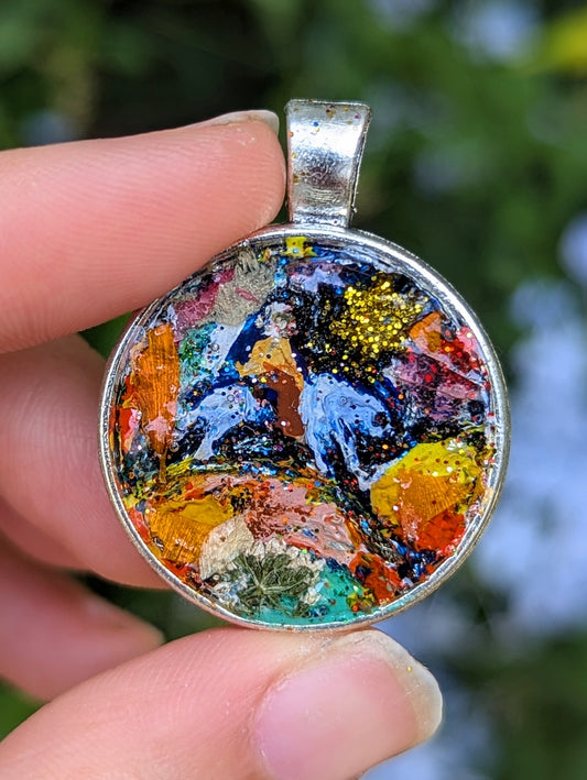 Dad's Micro Painting of Kandinsky Blue Rider Magen David Pendant (commissioned)