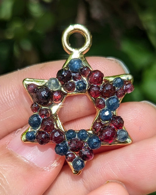 Garnet Sapphires Gold Plated Magen David on Gold plated Chain