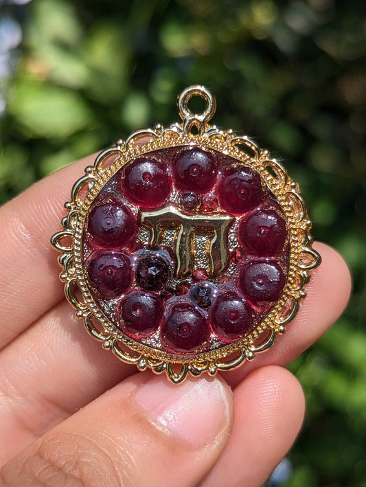 Almog: Red Jade and Garnet Gemstones Gold Plated Chai Pendant