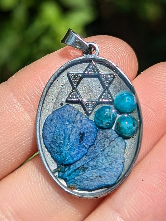 Nayla: Blue Israeli Flowers Silver Magen David and Apatite Gemstones