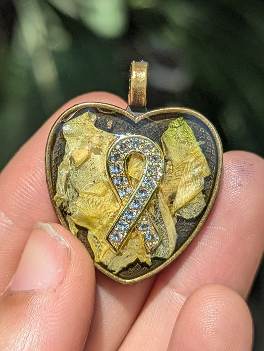 Yellow Israeli Flowers Heart Hostages Ribbon Pendant (20% donation)