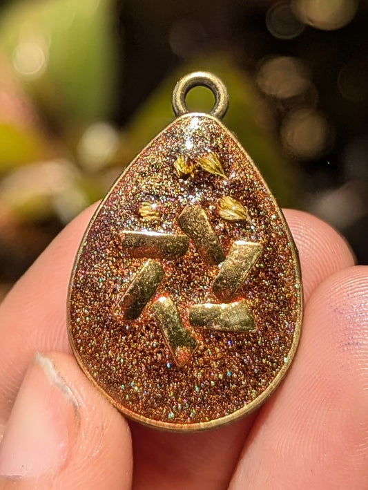 Reuven: Brown Glitter Tiny Yellow Israeli Flowers Drop Magen David Pendant