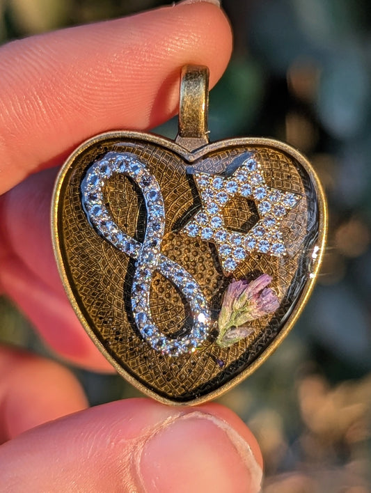 Forever Jewish Heart Infinity Purple Israeli Flower Resin Zirconia Magen David Pendant