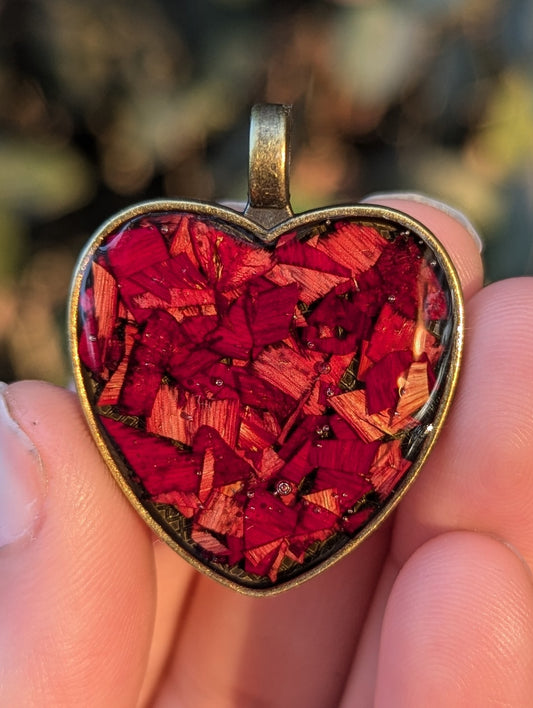 Red Israeli Flowers Heart Resin Pendant