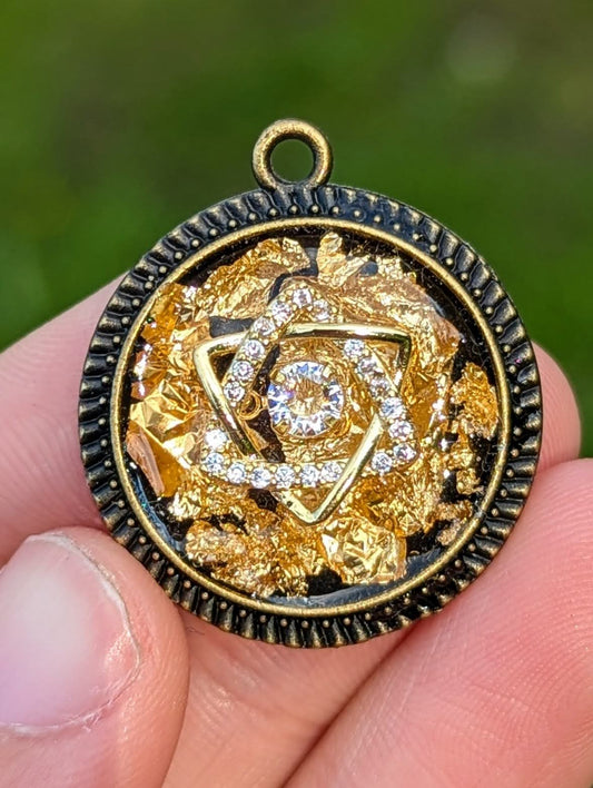 Bold Gold plated Magen David Zirconia Resin Pendant