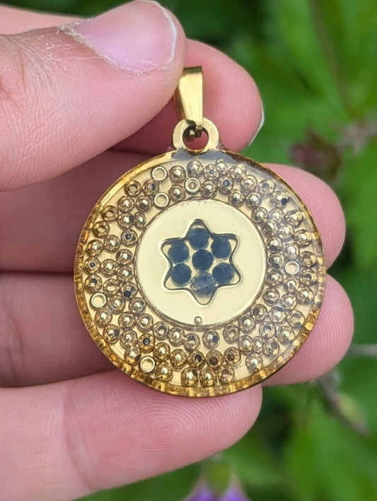 Daniel: Sapphire Gemstones and Gold plated Beads Round Magen David Pendant