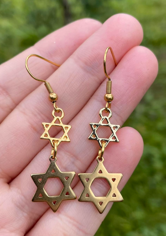 Gold plated Double Magen David Sharp Earrings