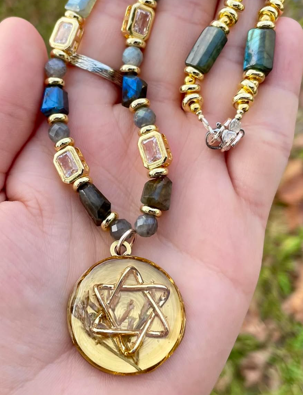 Labradorite, Israeli Nature, Gold Plated and Zirconia Beaded Necklace