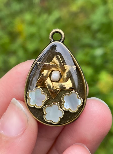 White Mother of Shell Flowers Gold Bronze styled Magen David Pendant